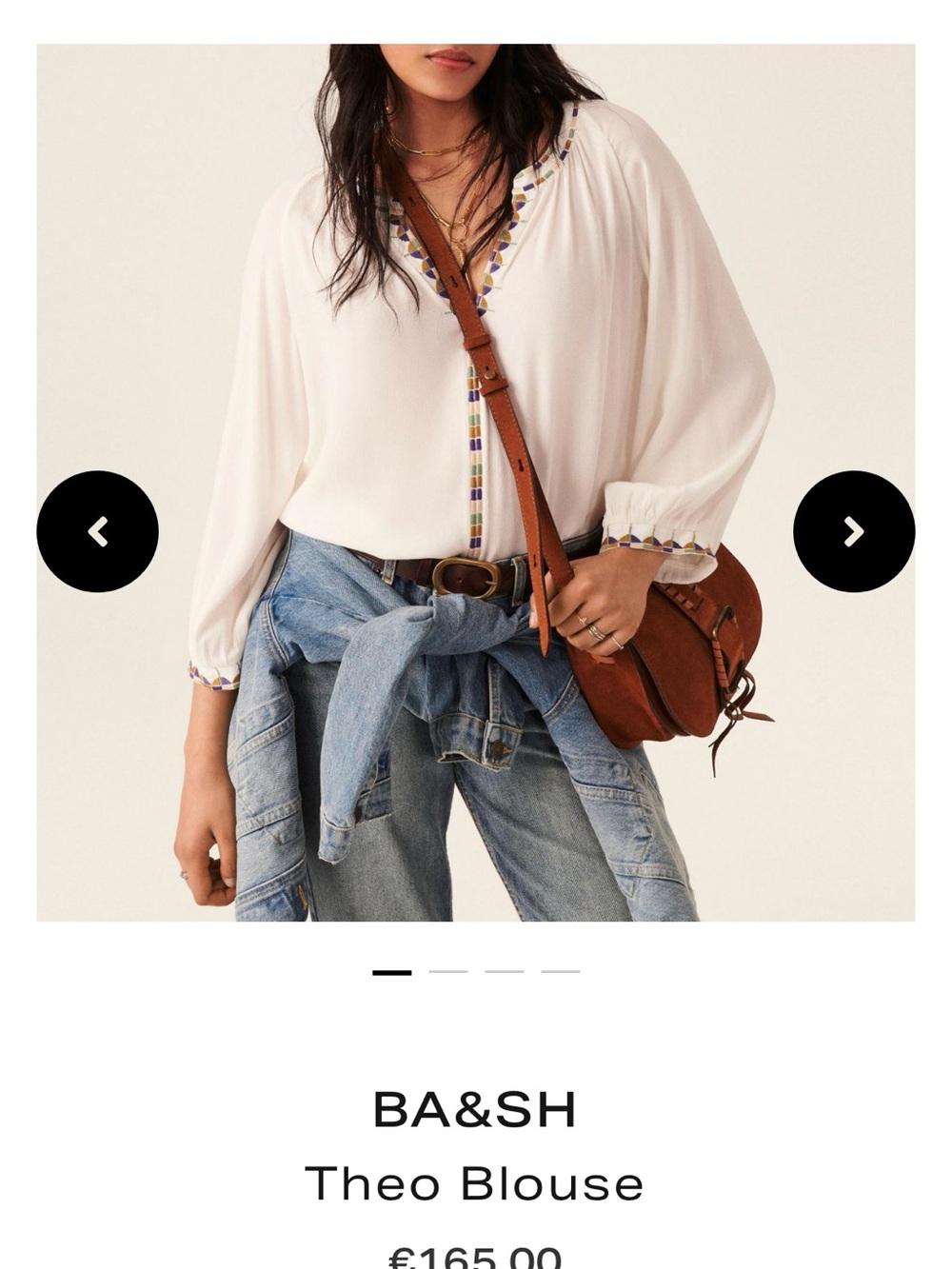 ba&sh White V‑Neck Embroidered Theo Blouse